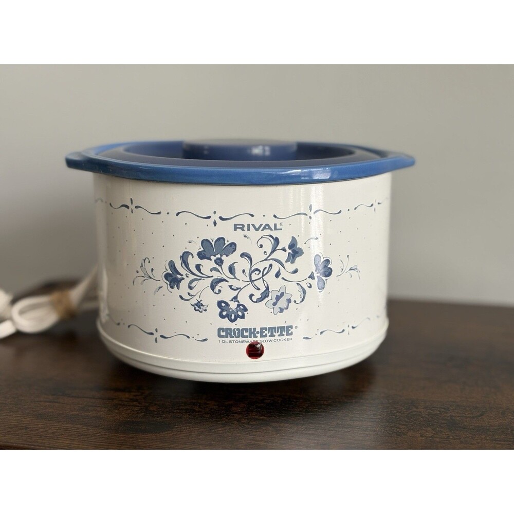Vintage Rival Crock-Ette Stoneware Slow Cooker 1 Quart 3205 Blue Delft Tested